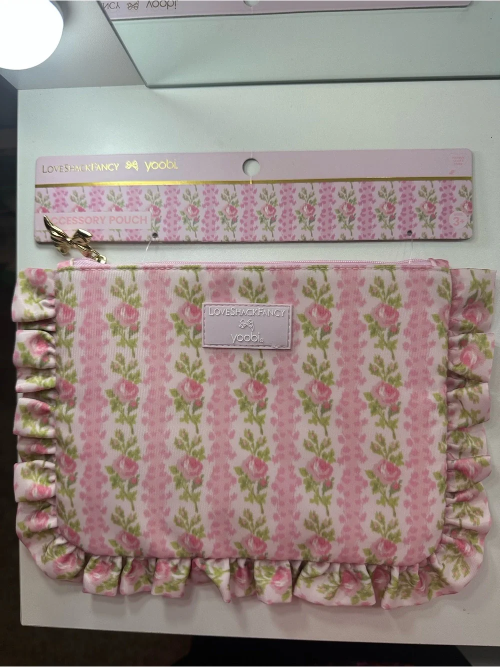 NWT LoveShackFancy Pink Rose Ruffle Accessory Pouch x Target